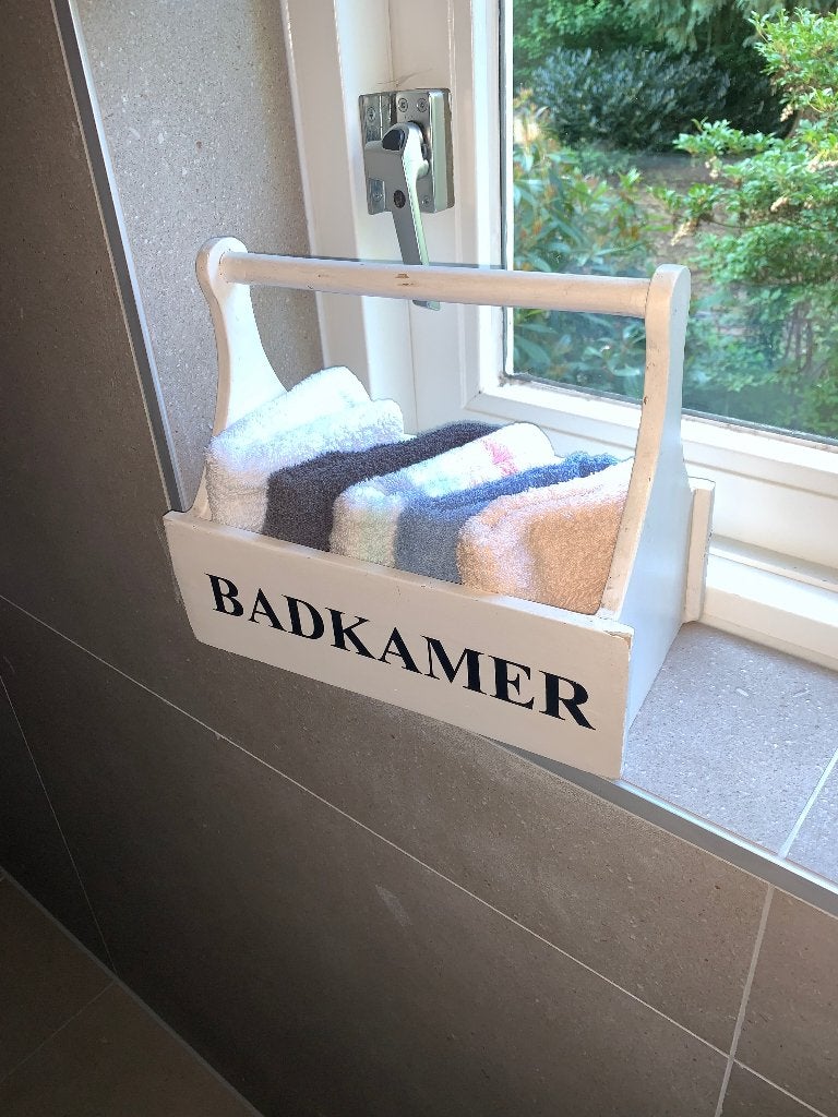 Badkamer kistje met handvat hout, Badkamerrek, Ophalen of Verzenden, Zo goed als nieuw, Wit