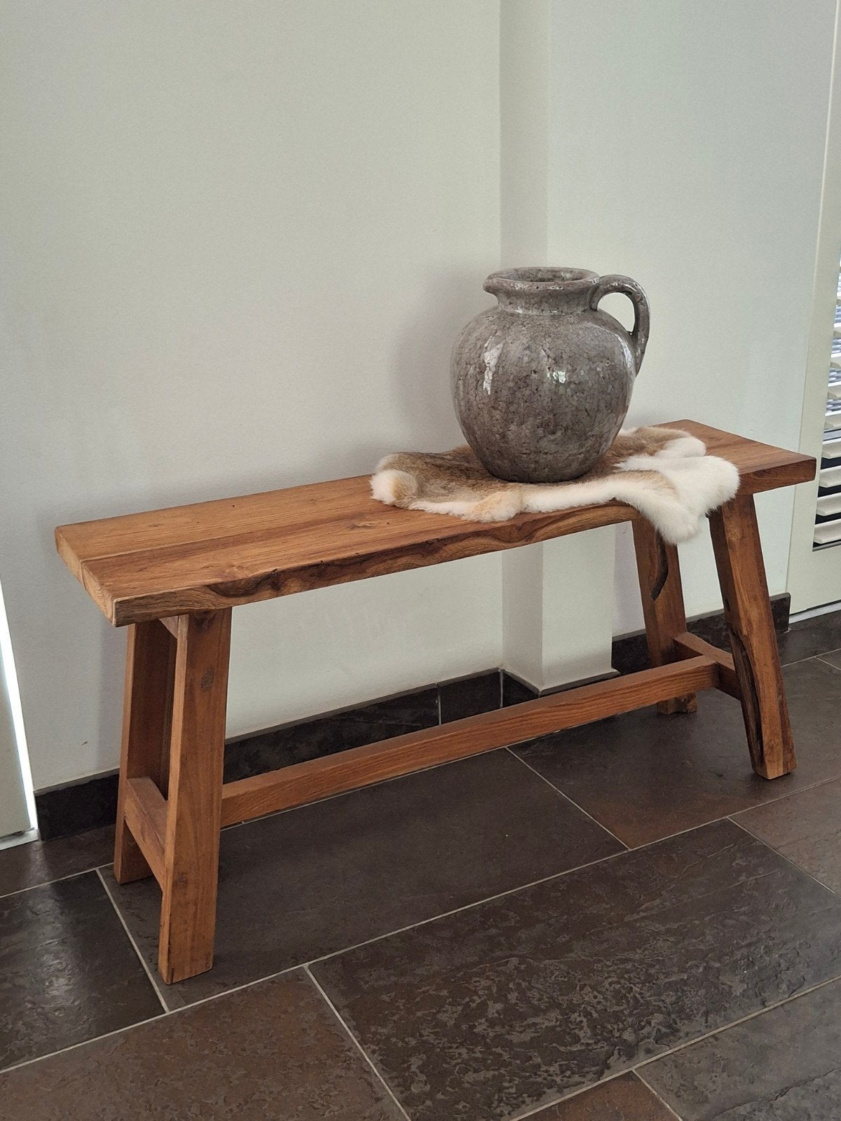 Stoer landelijke bank / bijzettafel /sidetable van oud hout., Ophalen, 50 tot 100 cm, Zo goed als nieuw, 25 tot 50 cm
