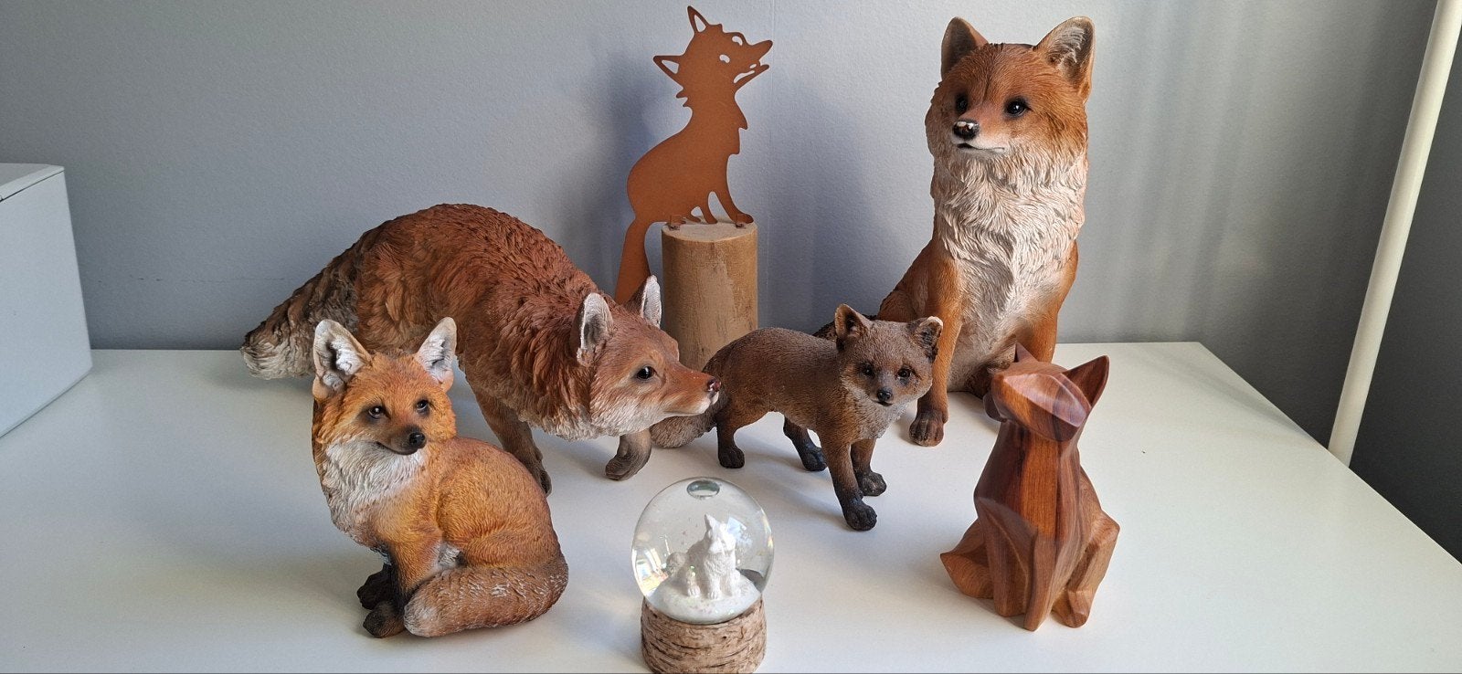 Diverse vossen decoratie set - Beelden, sneeuwbol, metaal, Ophalen of Verzenden, Bruin, Landelijk