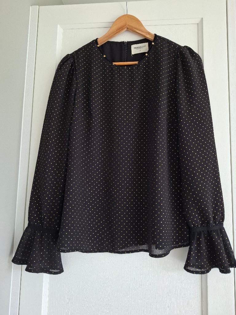 Wanderlust Liza top zwart / gouden stipjes & flare mouw - S, Kleding | Dames, Ophalen of Verzenden, Zo goed als nieuw, Zwart, Lange mouw