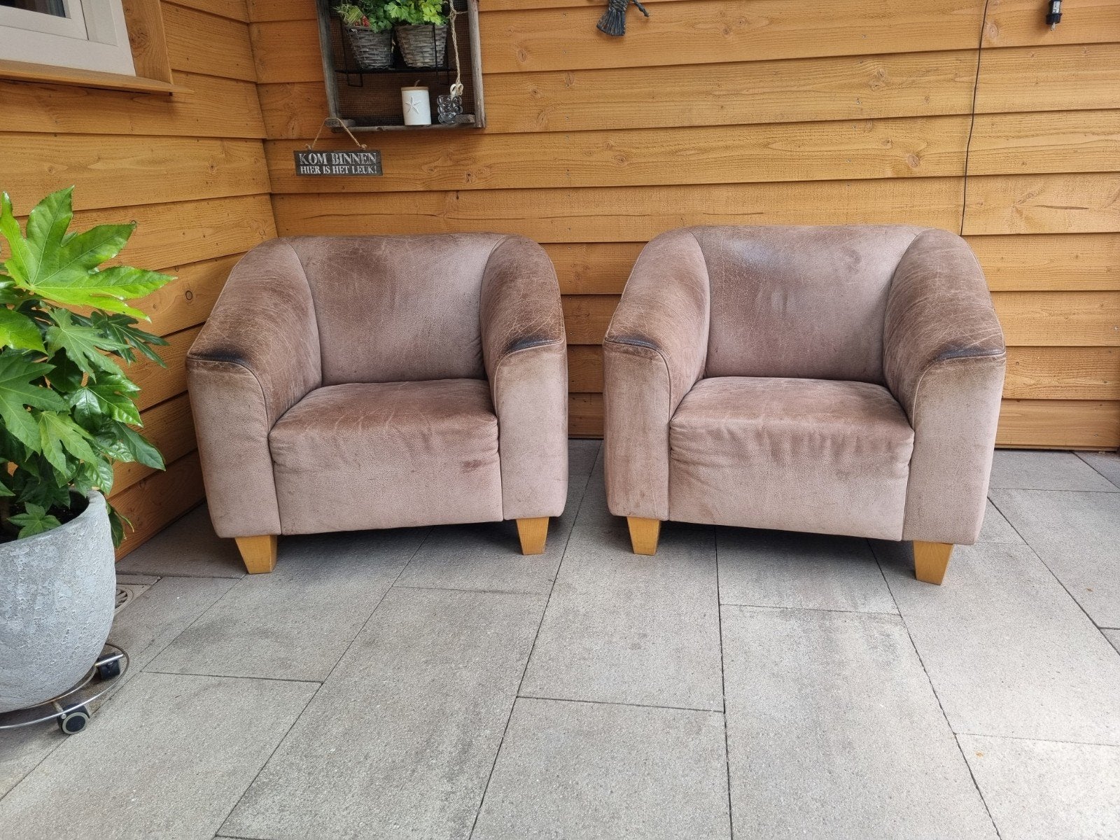 2 mooie robuuste buffel lederen fauteuils, Ophalen, Klassiek, landelijk , robuust, Gebruikt, 75 tot 100 cm