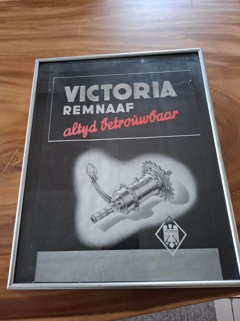 Poster victoria remnaaf origineel oldtimer fiets rijwiel, Met lijst, Ophalen of Verzenden, A1 t/m A3, Reclame