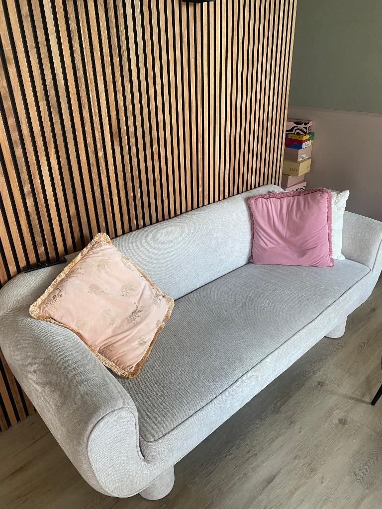 Woood 2-3 persoons bankstel beige/ grijs, Ophalen, Gebruikt, Minder dan 75 cm, 150 tot 200 cm