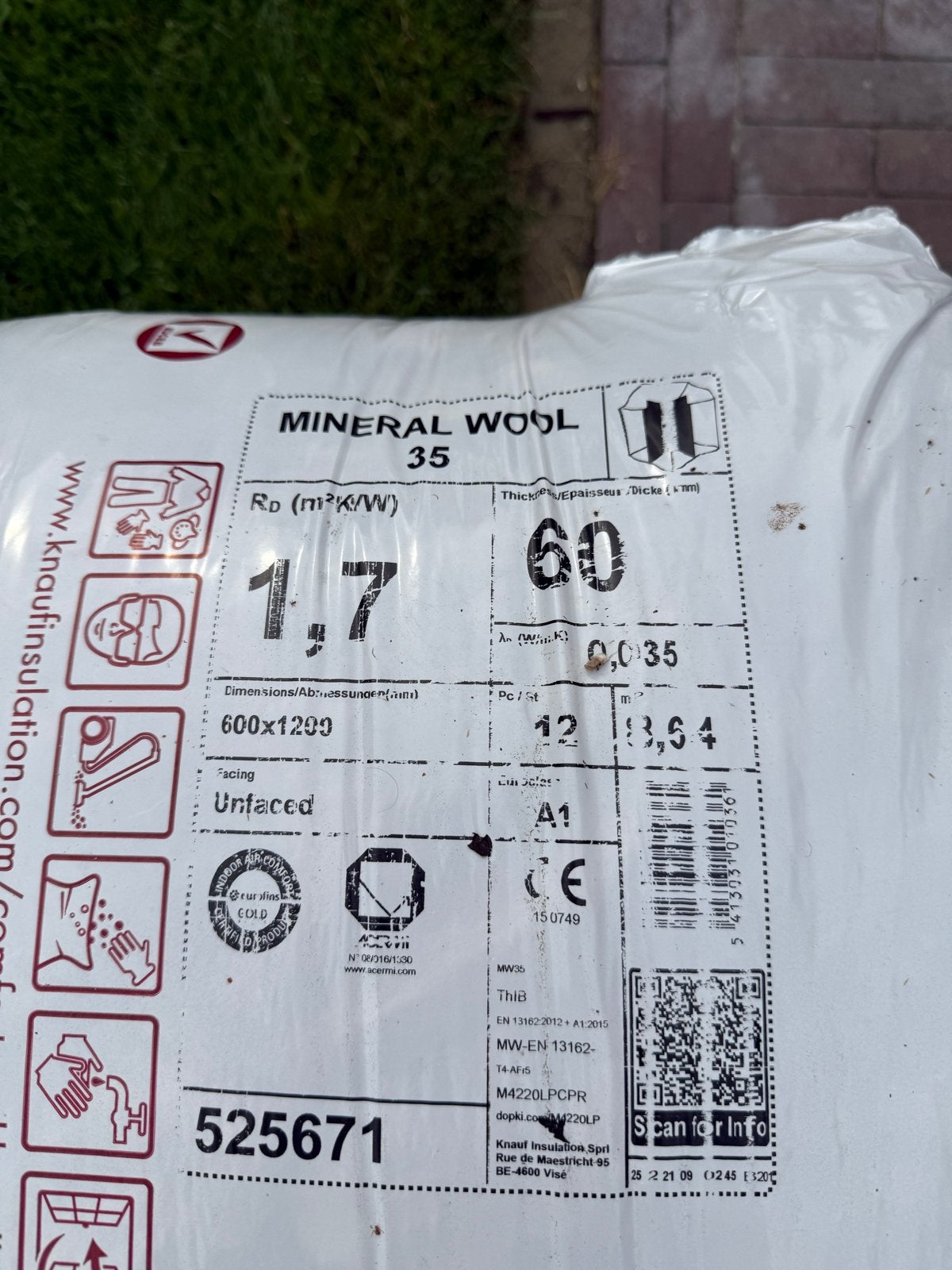 1 pak Knauf Glaswol Isolatie - 60mm dik, 13.64 m², Ophalen, 4 tot 8 cm, 10 tot 15 m², Nieuw