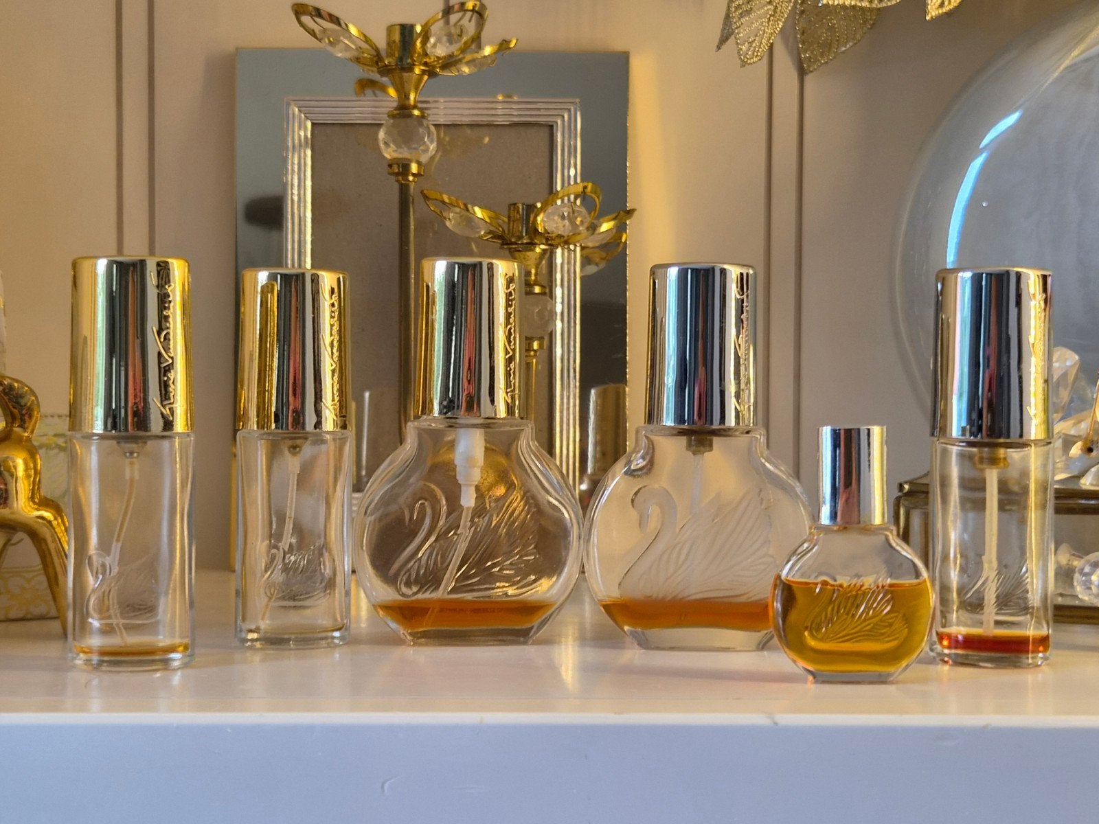 6 Vintage Vanderbilt Parfum Flesjes - Lege en Gevulde, Ophalen of Verzenden, Gebruikt, Parfumfles, Gevuld