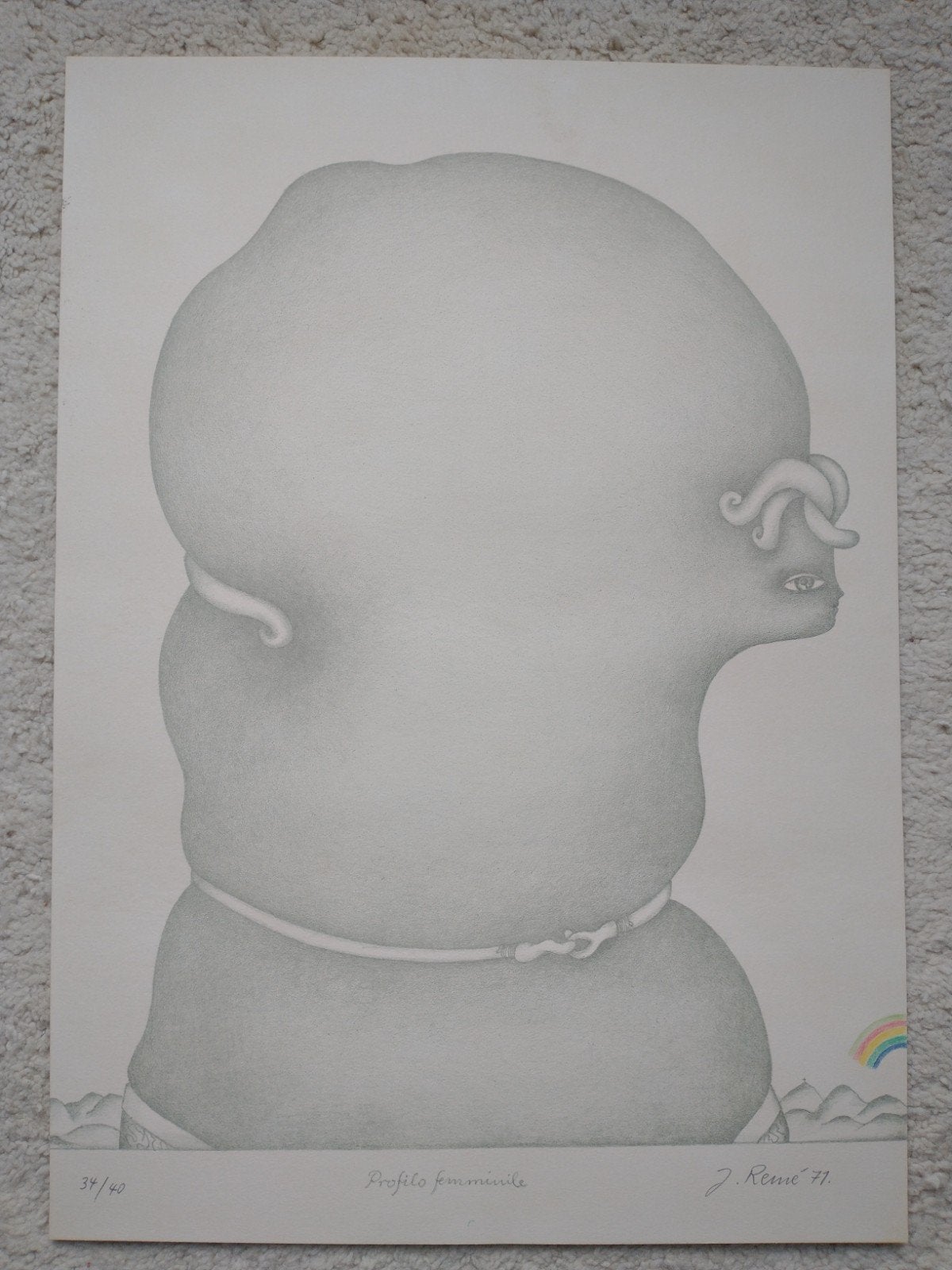 J. René '77 - Profiel Vrouwelijk - Gesigneerde Litho, Ophalen of Verzenden