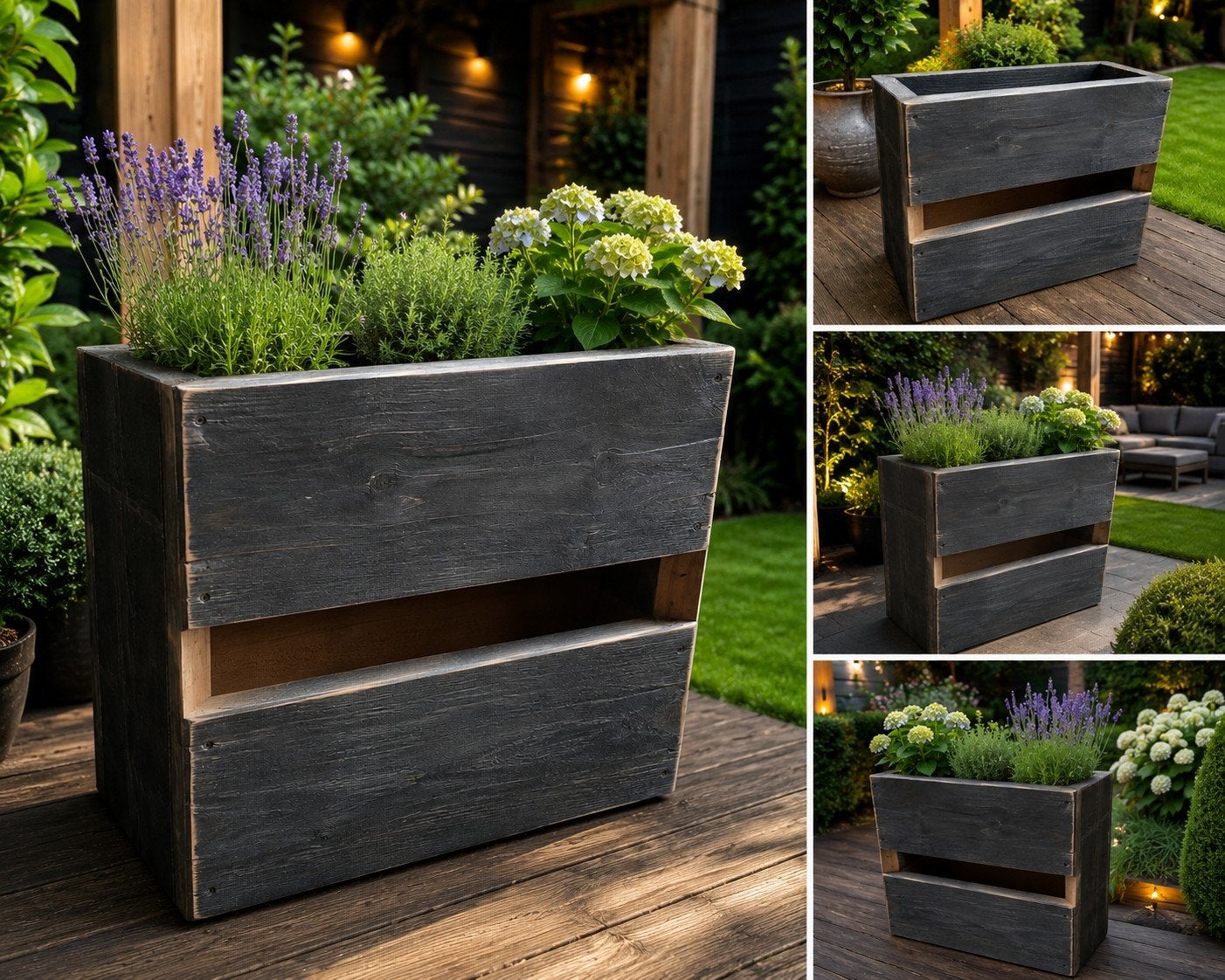Houten plantenbak antraciet, Tuin en Terras, Bloembakken en Plantenbakken, Minder dan 60 cm, Nieuw, Ophalen of Verzenden, Rechthoekig