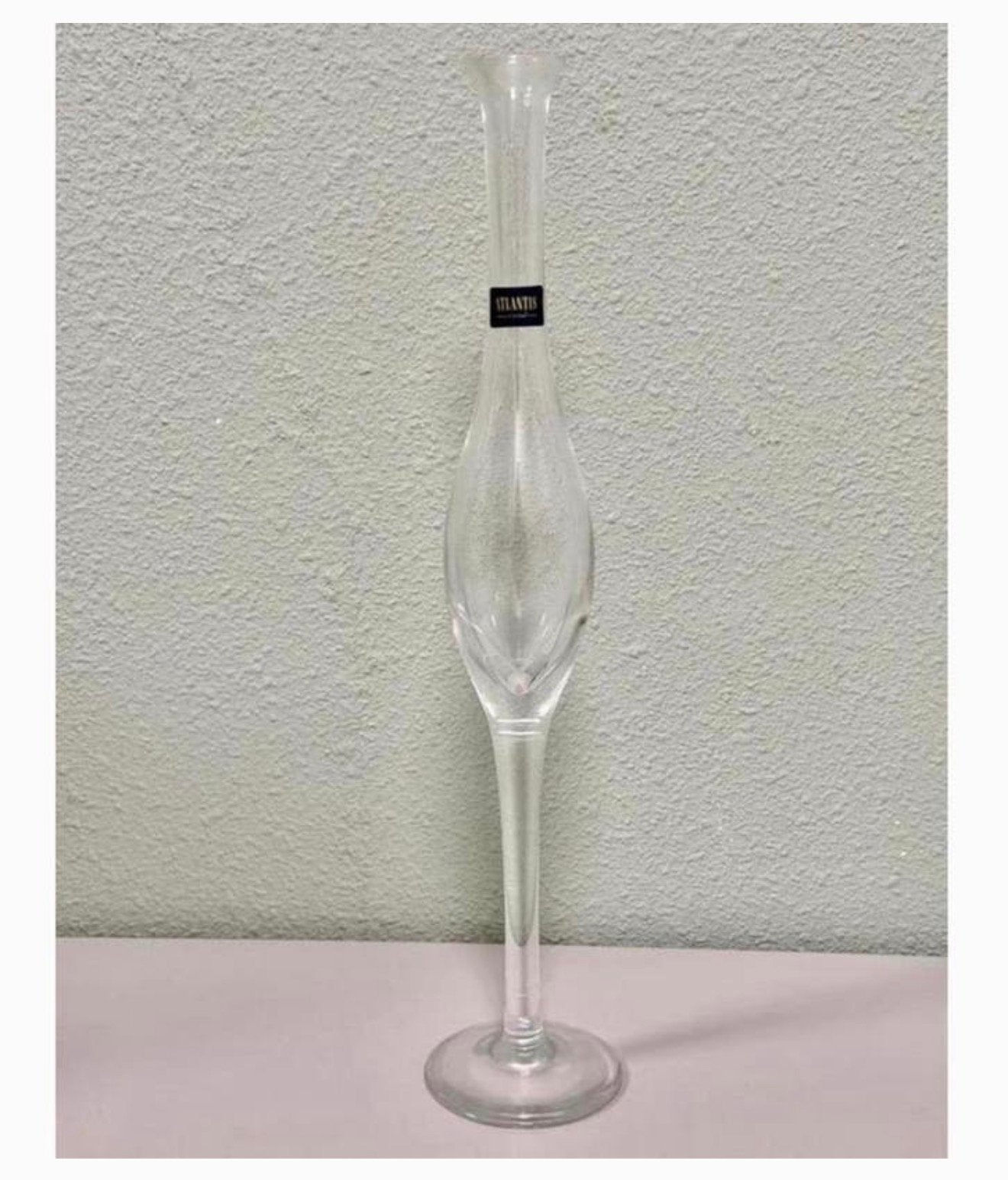 Hoge vintage Atlantis kristallen vaas 40CM knopvaas bud vase, Ophalen of Verzenden