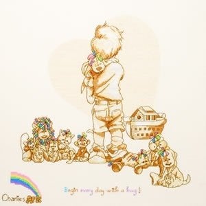 Borduurpakket Begin every day with a hug CAH01, ., Nieuw, Ophalen of Verzenden, .