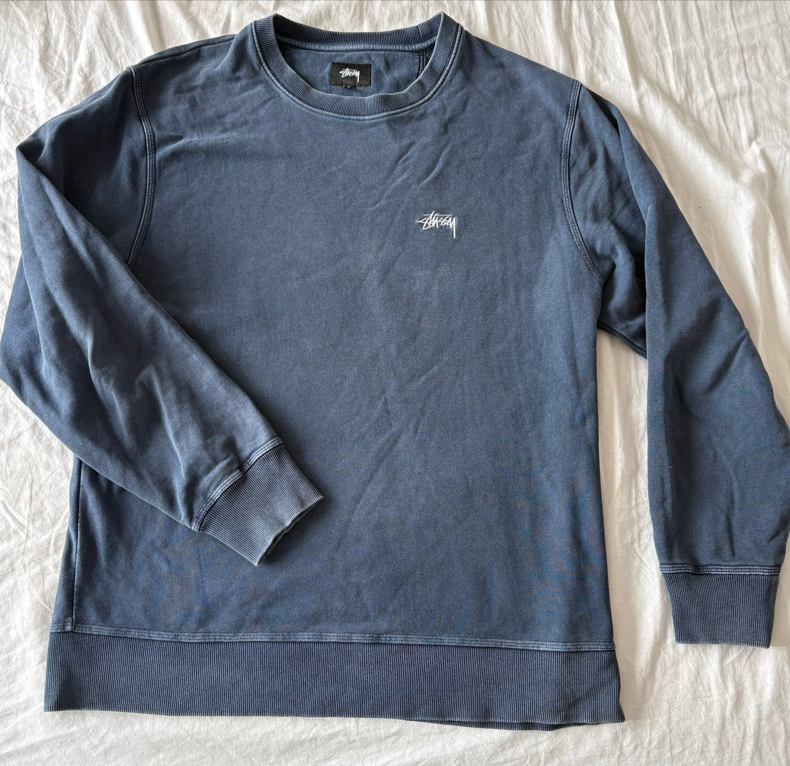 Stüssy sweater maat M - Blauw faded washed look, Verzenden, Gedragen, Maat 48/50 (M), Blauw
