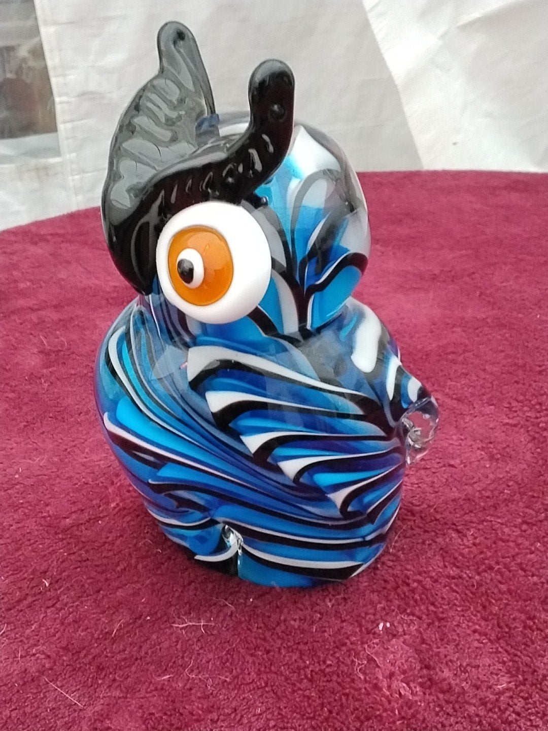 Glazen Murano Uil - Blauw/Zwart/Wit - 17,2 cm hoog, Ophalen of Verzenden