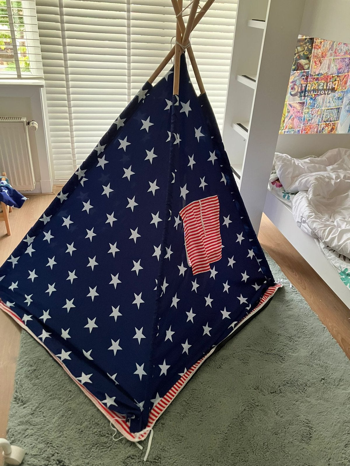 Tipi speeltent blauw met kleed en kussens, Ophalen, Zo goed als nieuw