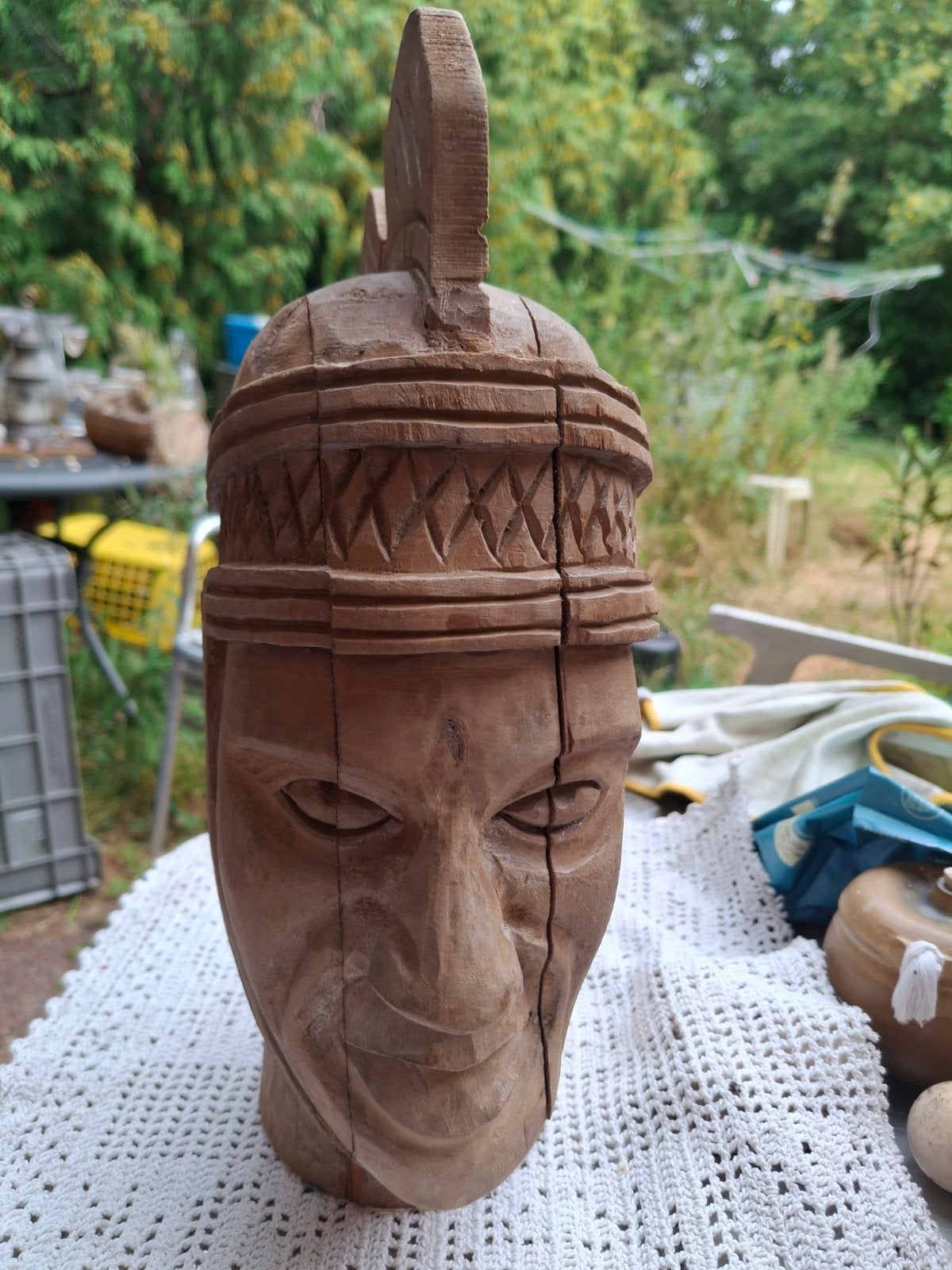 Houten Buste van een Romeinse Soldaat, Buste, Ophalen of Verzenden, Handgemaakt, 20 - 50 cm