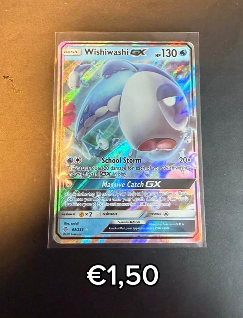 Wishiwashi GX 63/236 Cosmic Eclipse Pokémon Kaart, Ophalen of Verzenden, Zo goed als nieuw, Losse kaart, Foil
