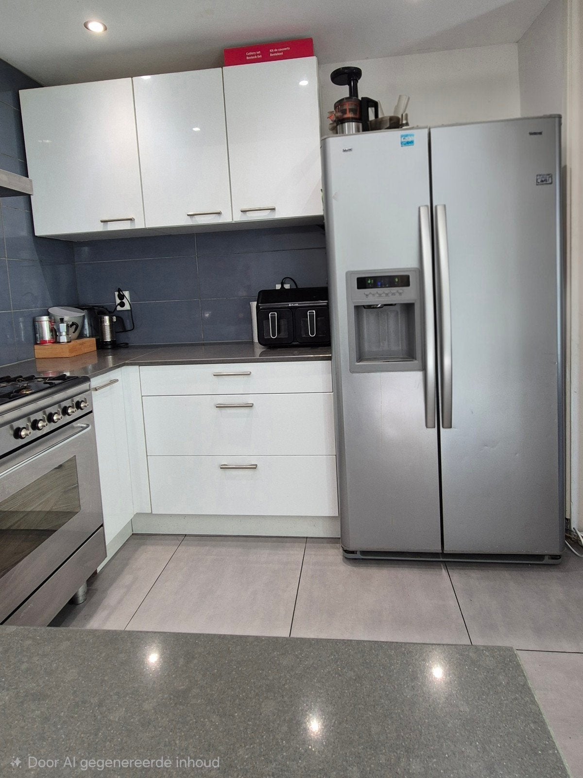 Hoogglans witte keuken met Smeg oven en Amerikaanse koelkast, Ophalen of Verzenden, Gebruikt, Wit, Composiet