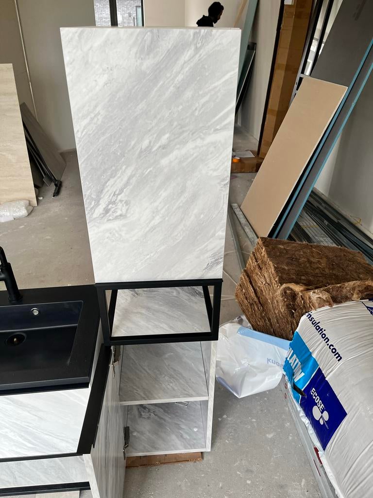 Badkamermeubelset: Wasbak met 2 lades & Hoge Kast, 100 tot 150 cm, Nieuw, Ophalen of Verzenden, Wastafelkast