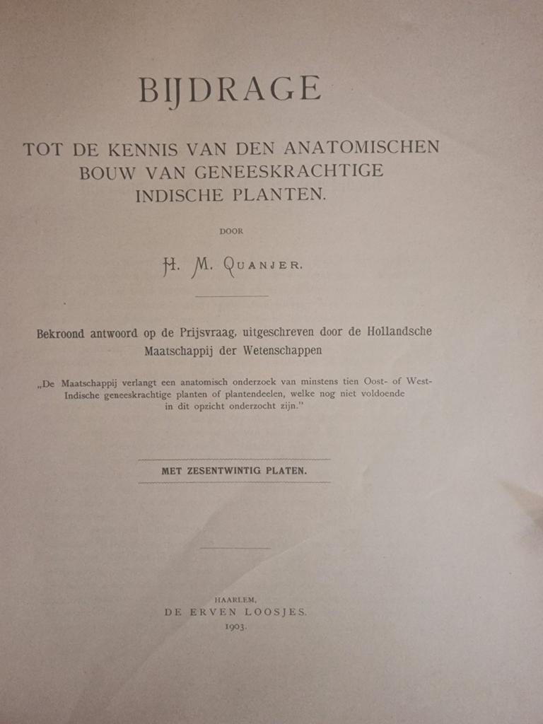 Bijdrage Anatomische Bouw Geneeskrachtige Indische Planten, Ophalen of Verzenden