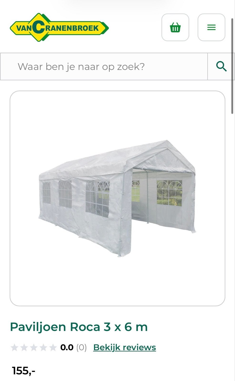 Paviljoen Roca 3 x 6 m - Wit, Ophalen, 2 meter of meer, Zo goed als nieuw, 4 tot 6 meter