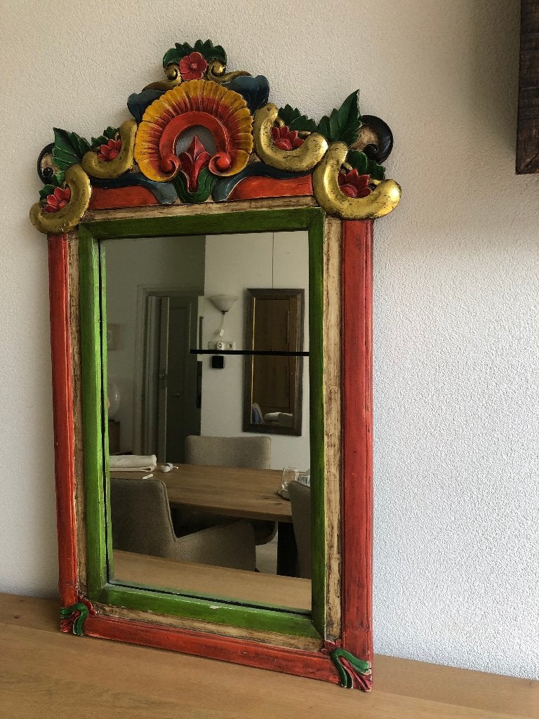 Aziatische spiegel met fraaie omlijsting/ornament., Ophalen, Gebruikt, Minder dan 100 cm, Rechthoekig