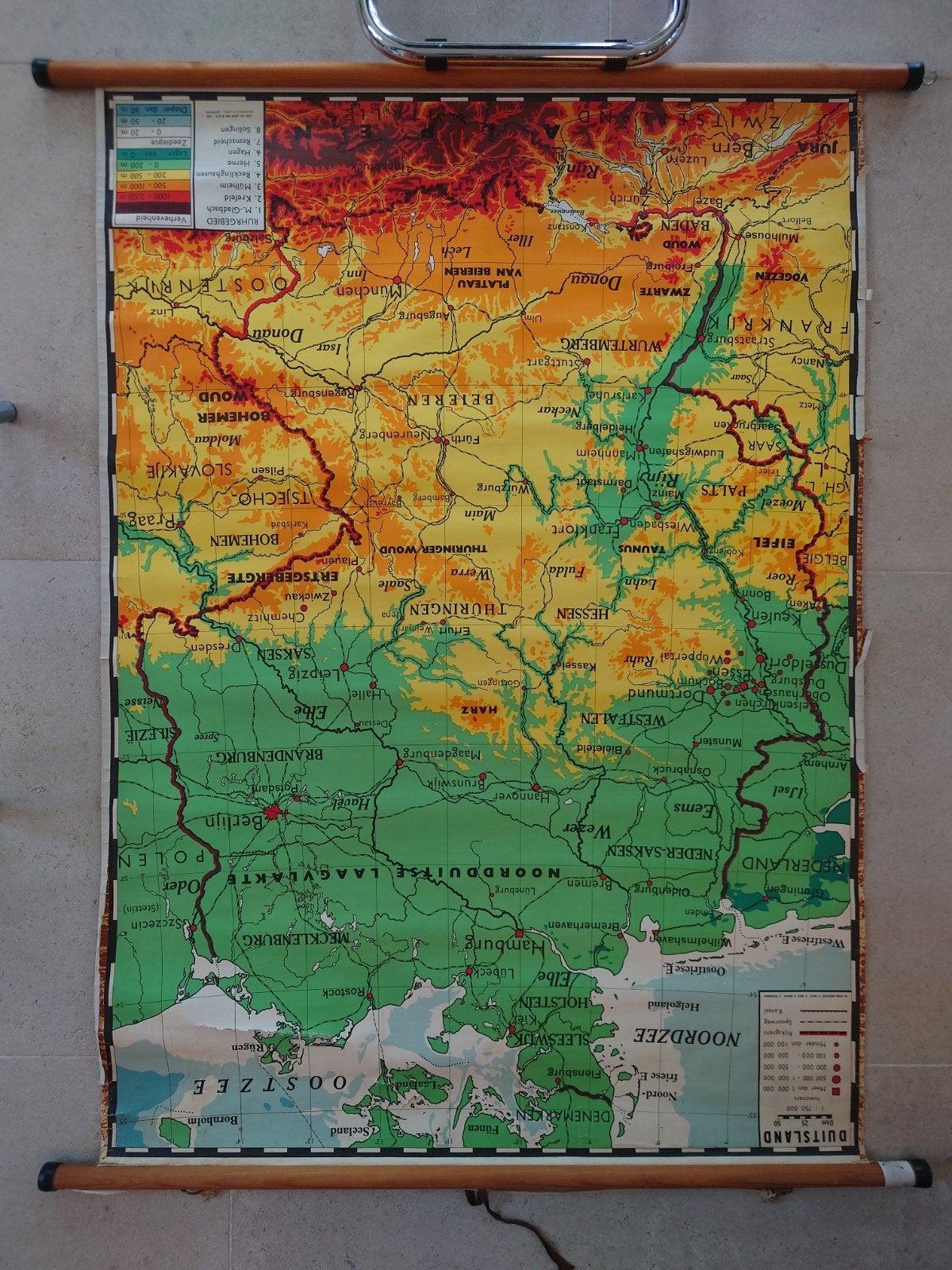 Vintage Schoolkaart Duitsland - Fysieke Geografie, Ophalen of Verzenden, Aardrijkskunde