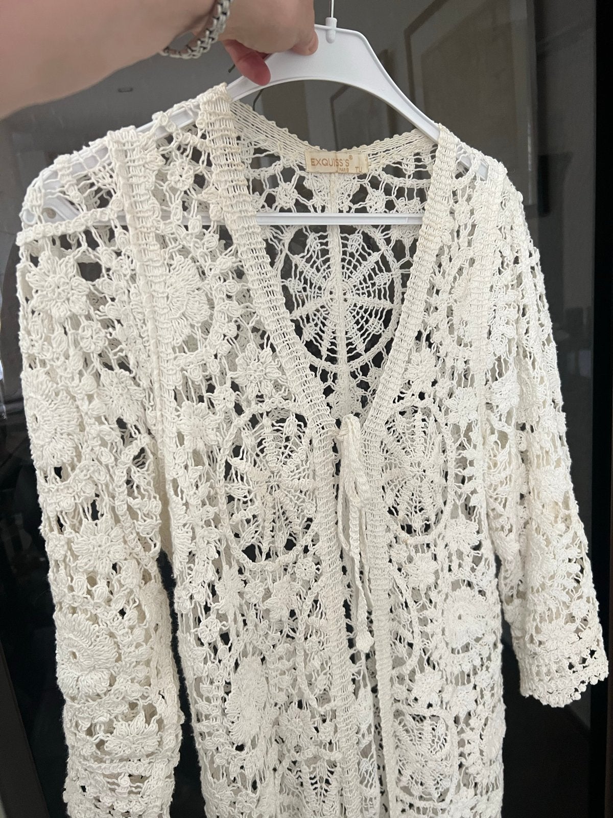 Off White Gehaakt Vest - One Size, Lang Model, Ophalen of Verzenden, Zo goed als nieuw, Maat 38/40 (M), Wit
