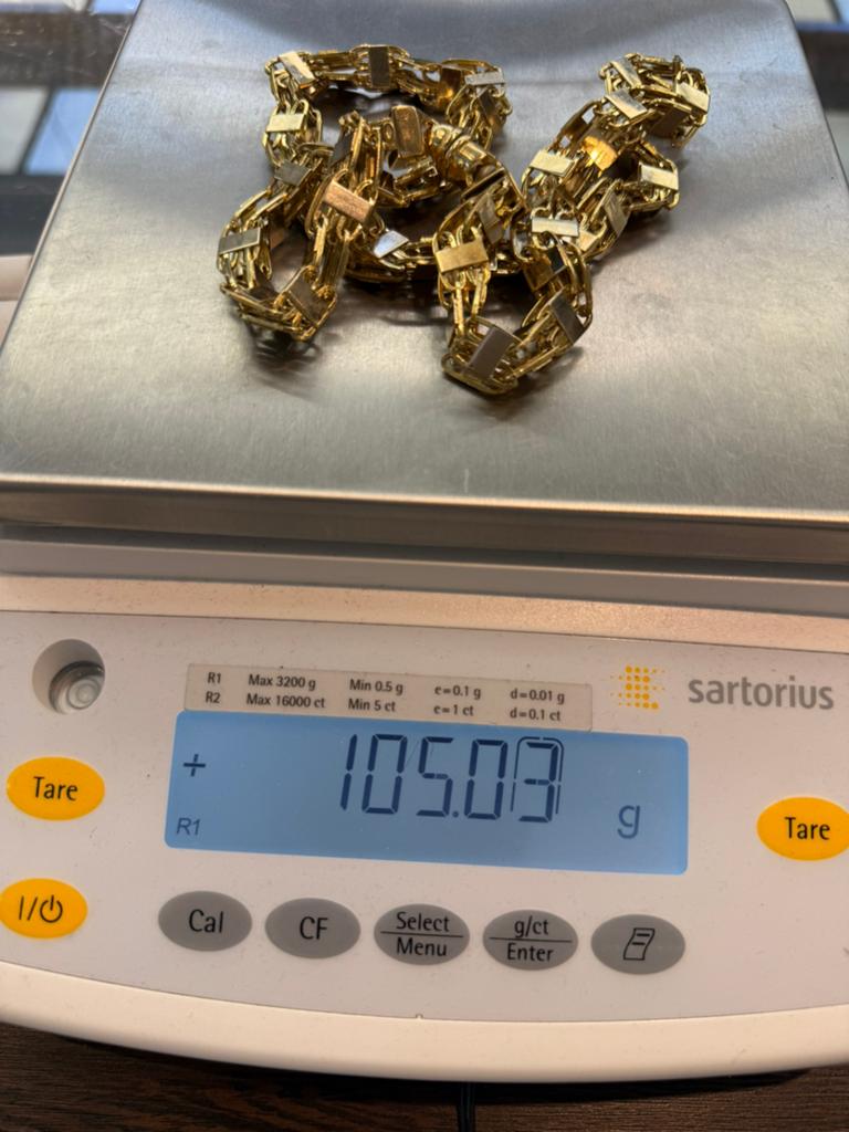 Prachtige 18k Gouden Magnum Ketting Italy Design 105 gram, Ophalen of Verzenden, Zo goed als nieuw, Goud, Goud