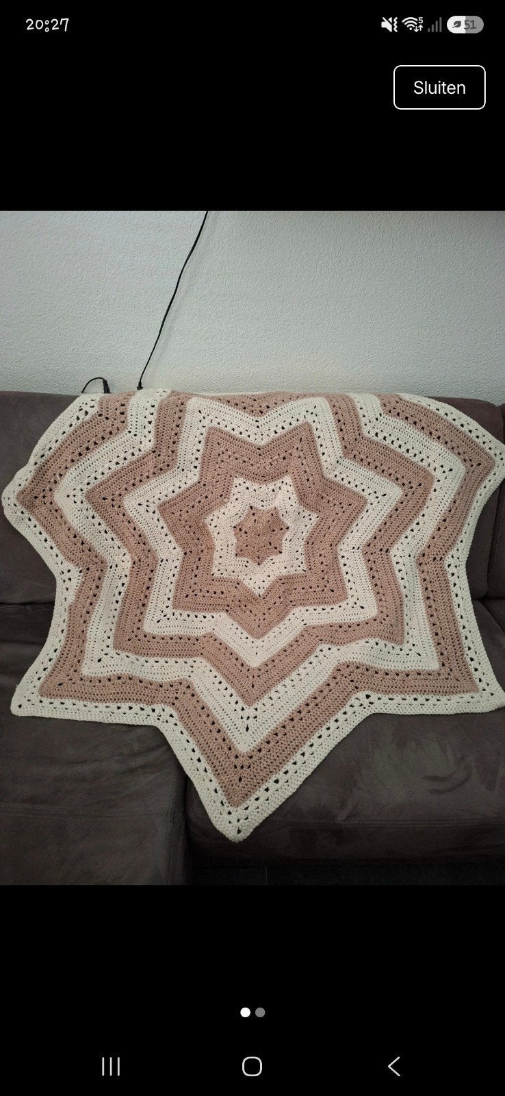 Gehaakte deken 120 cm, Verzenden, Beige, Rond, 100 tot 150 cm