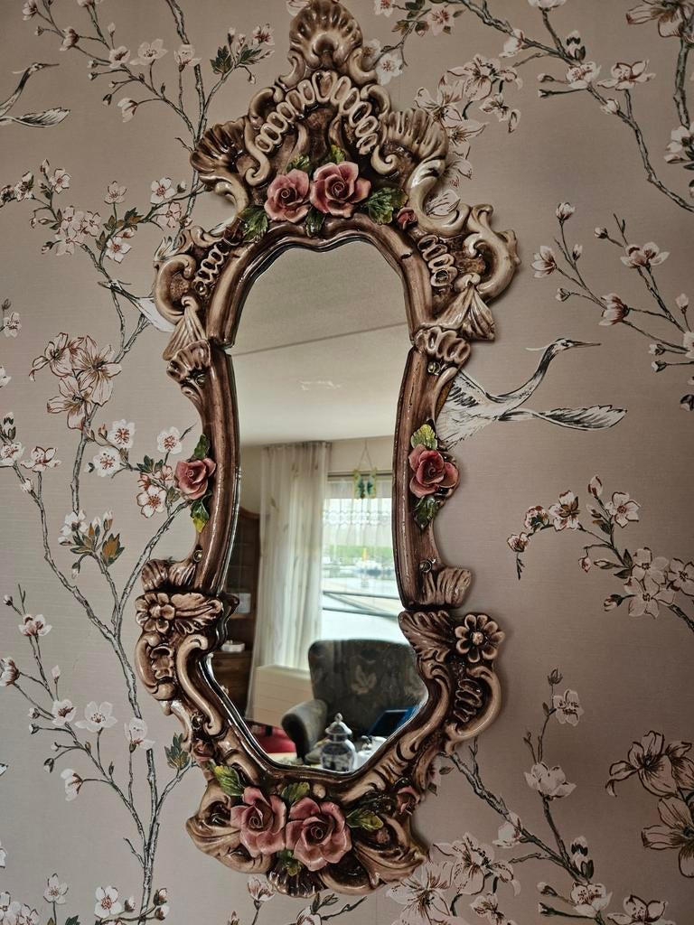 Vintage Barok/Rococo Wandspiegel met Bloemdetails, Ophalen of Verzenden