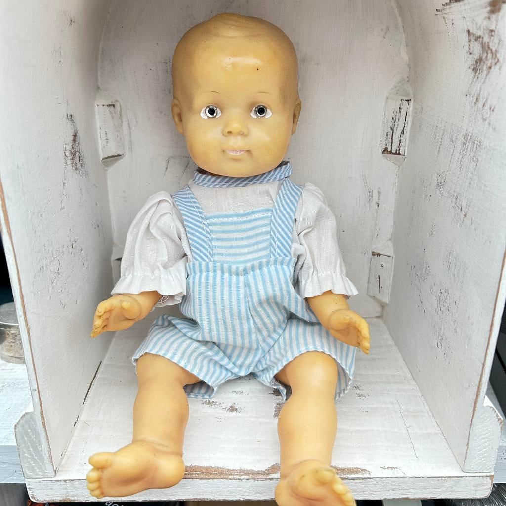 Jaren ‘60 popje met blauw gestreept pakje, Ophalen of Verzenden, Zo goed als nieuw, X, Pop