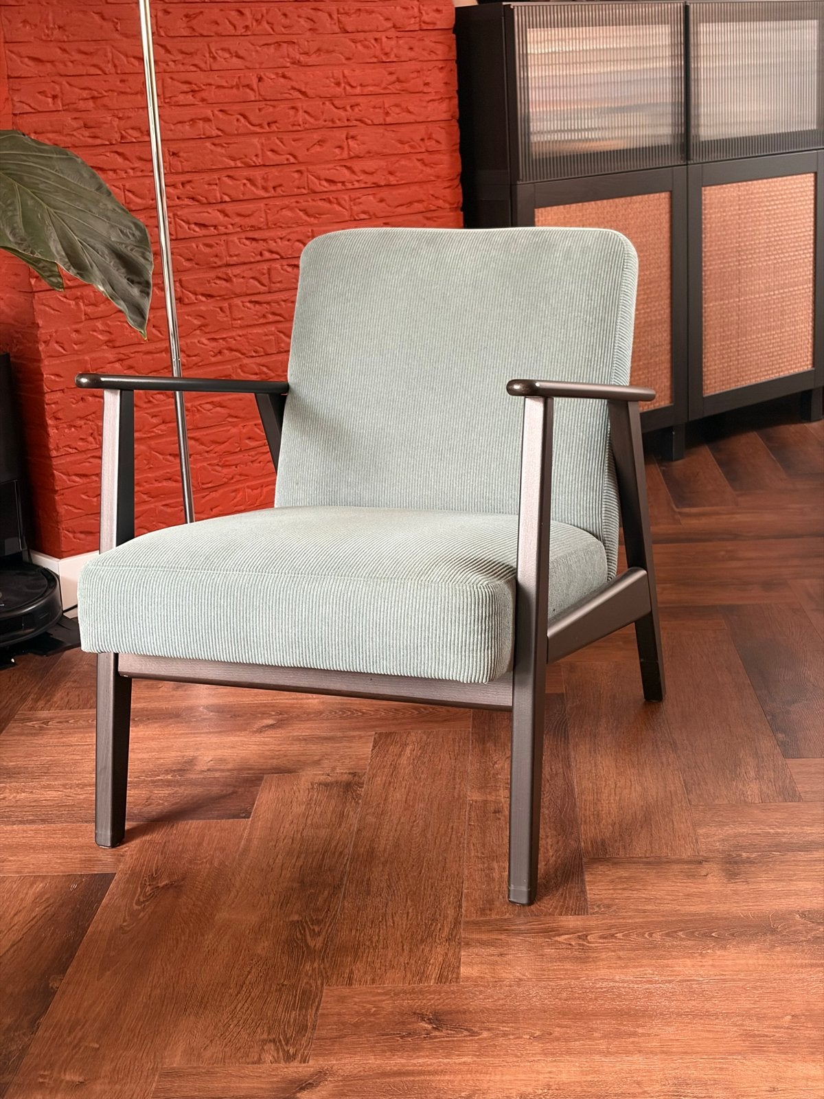 Ikea ekenäset fauteuil met houten frame en ribstop bekleed, Ophalen, Overige kleuren, Zo goed als nieuw, Eén