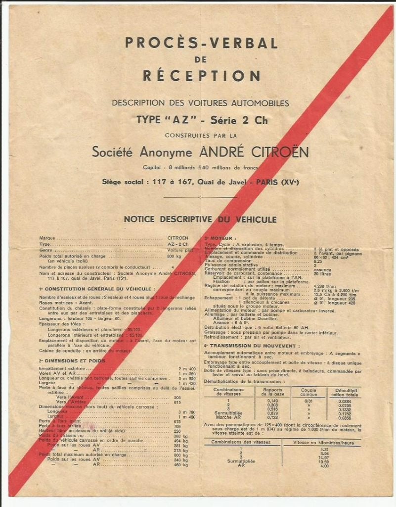 Citroen 2 cv eend 1955 proces verbal, Verzenden, Zo goed als nieuw, Citroën