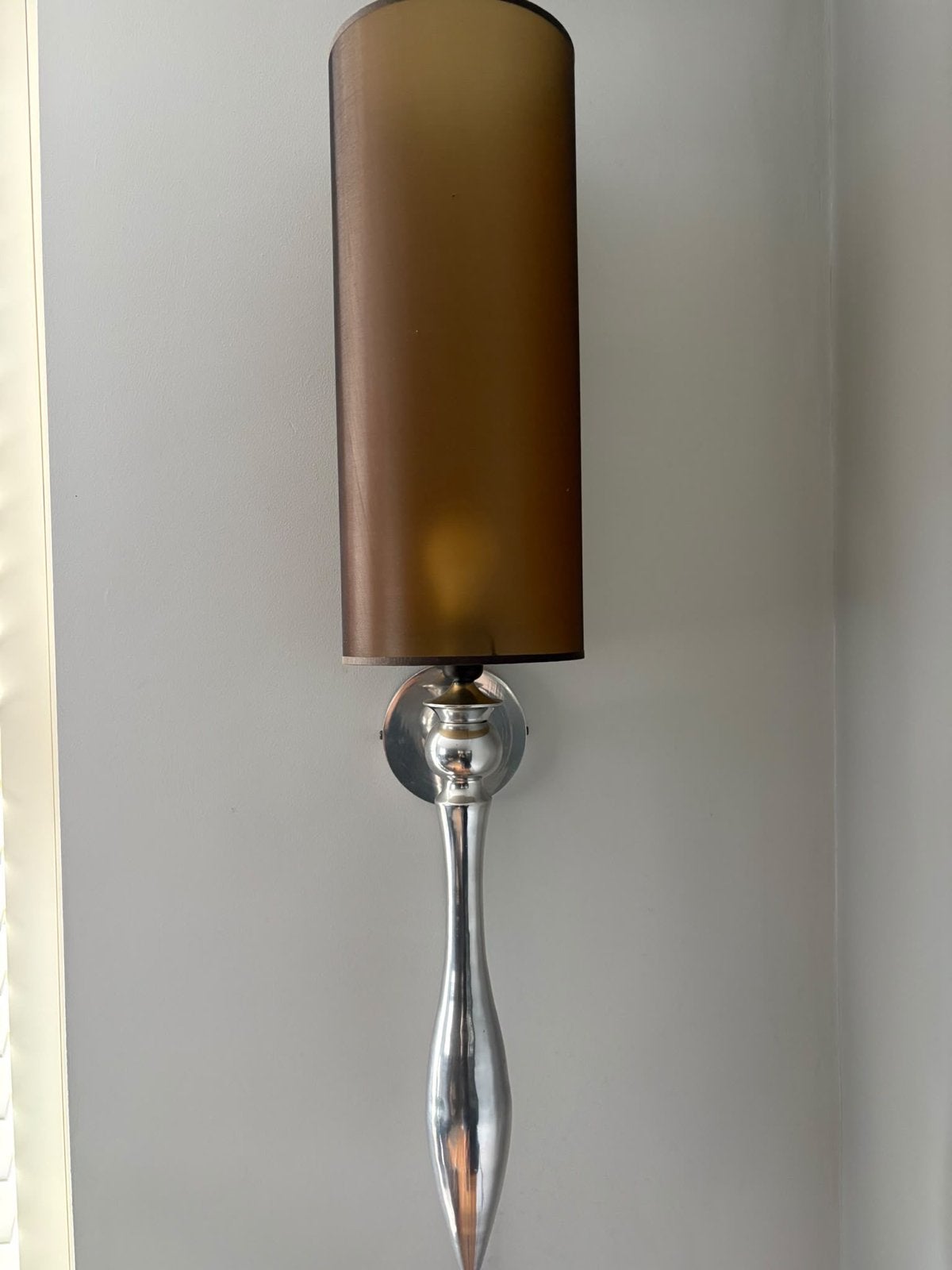 Set van 2 zilveren wandlampen met zwarte kappen, Huis en Inrichting, Ophalen, Gebruikt, Metaal, Wandlamp