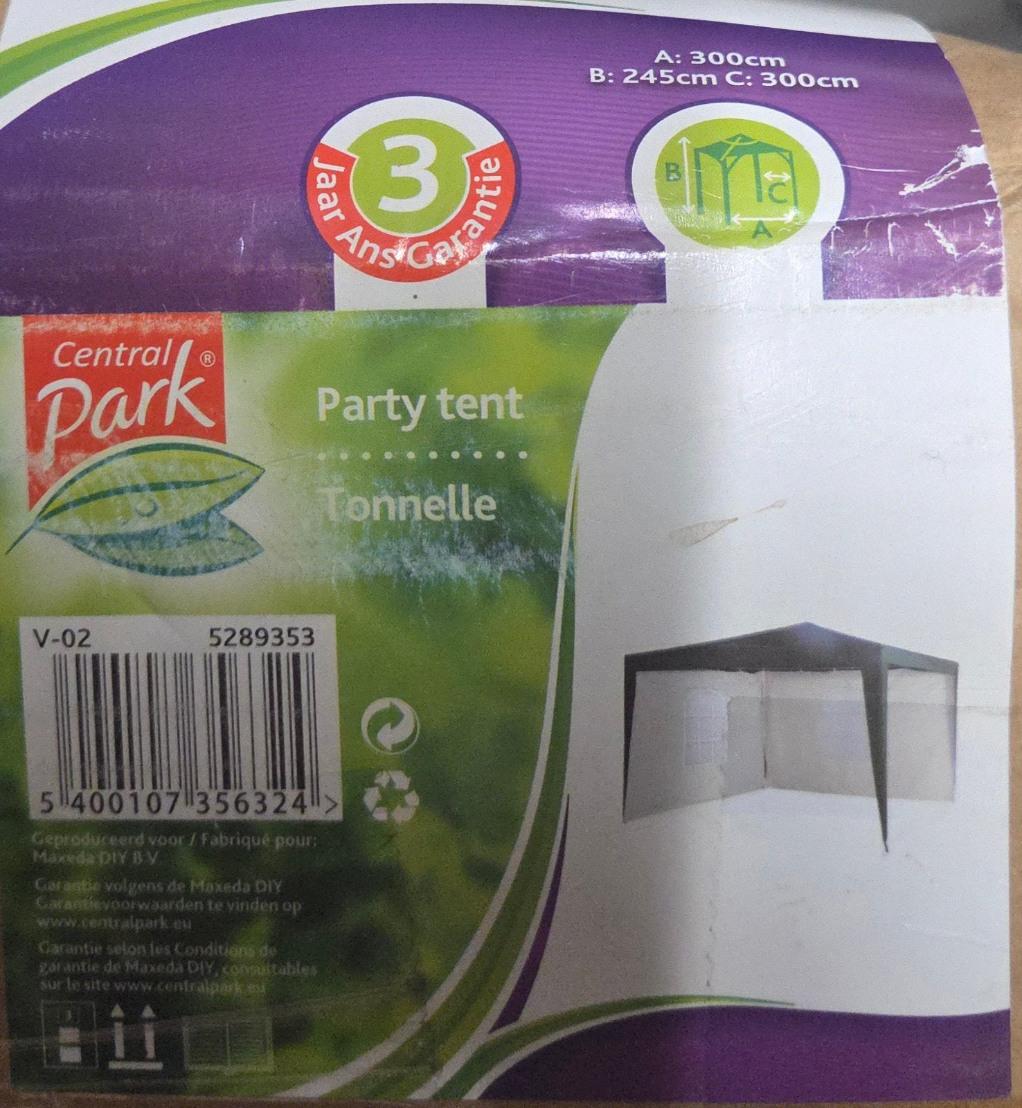 2 gebruikte Central Park Partytenten 3 x 3 meter. Groen/Wit., Ophalen, Gebruikt, Partytent, Minder dan 4 meter