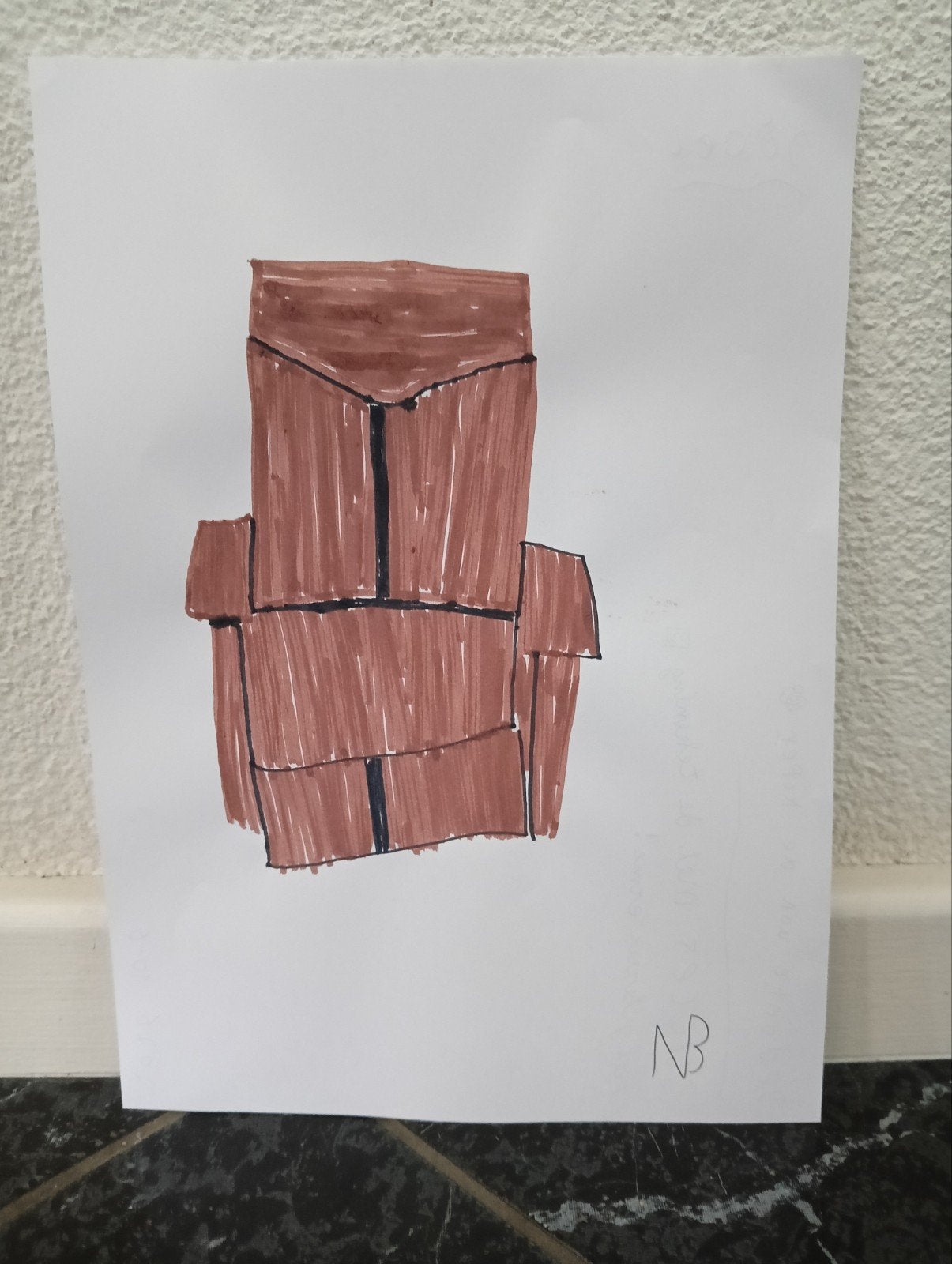 Handgetekend kunstwerk van een bruine fauteuil, Antiek en Kunst, Kunst | Tekeningen en Foto's, Ophalen of Verzenden