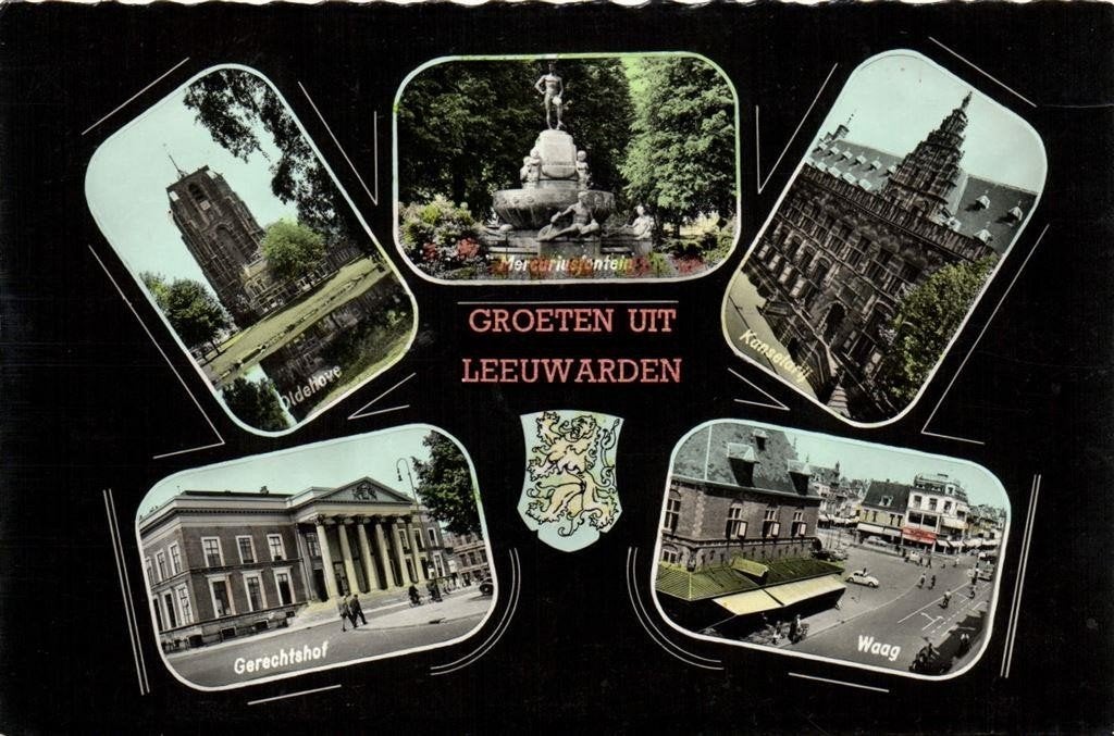 Groeten uit Leeuwarden - 5 afb + wapen stad - gelopen, Ophalen of Verzenden, 1960 tot 1980, Gelopen, Friesland