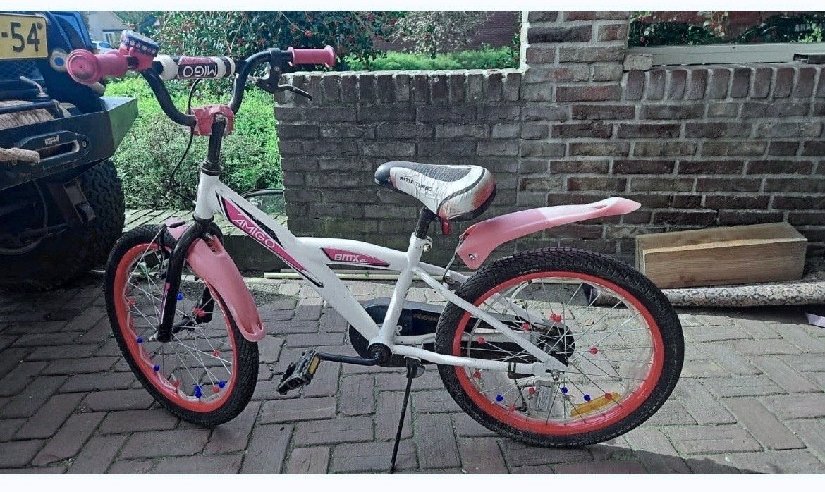 Amigo BMX kinderfiets - Wit/Roze, Ophalen, Gebruikt, Velgrem, 20 inch of meer