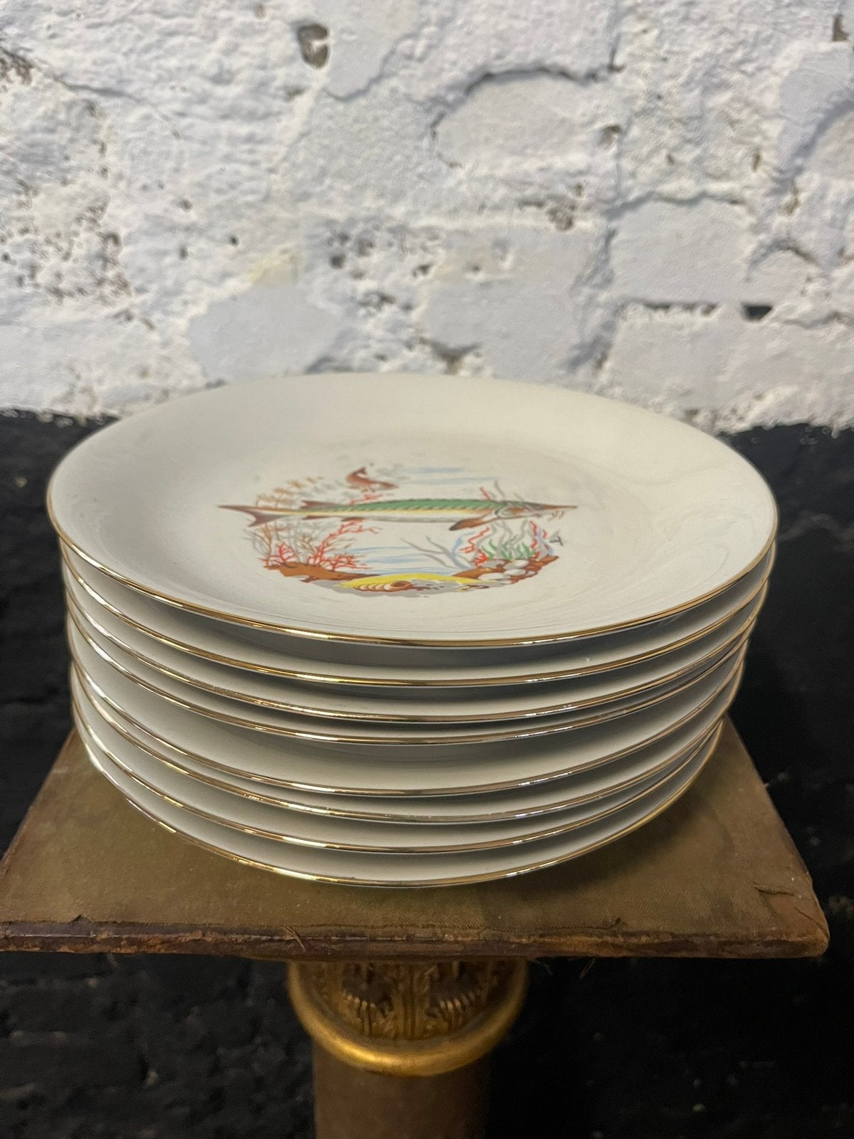 Set 8 vintage borden vissen kreeft zomers en helemaal hip, Huis en Inrichting, Keuken | Servies, Ophalen of Verzenden, Porselein