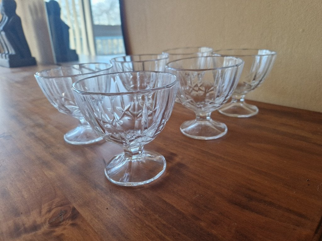 Set van 6 vintage ijs coupe glazen, Glas of Glazen, Gebruikt, Ophalen of Verzenden, Glas