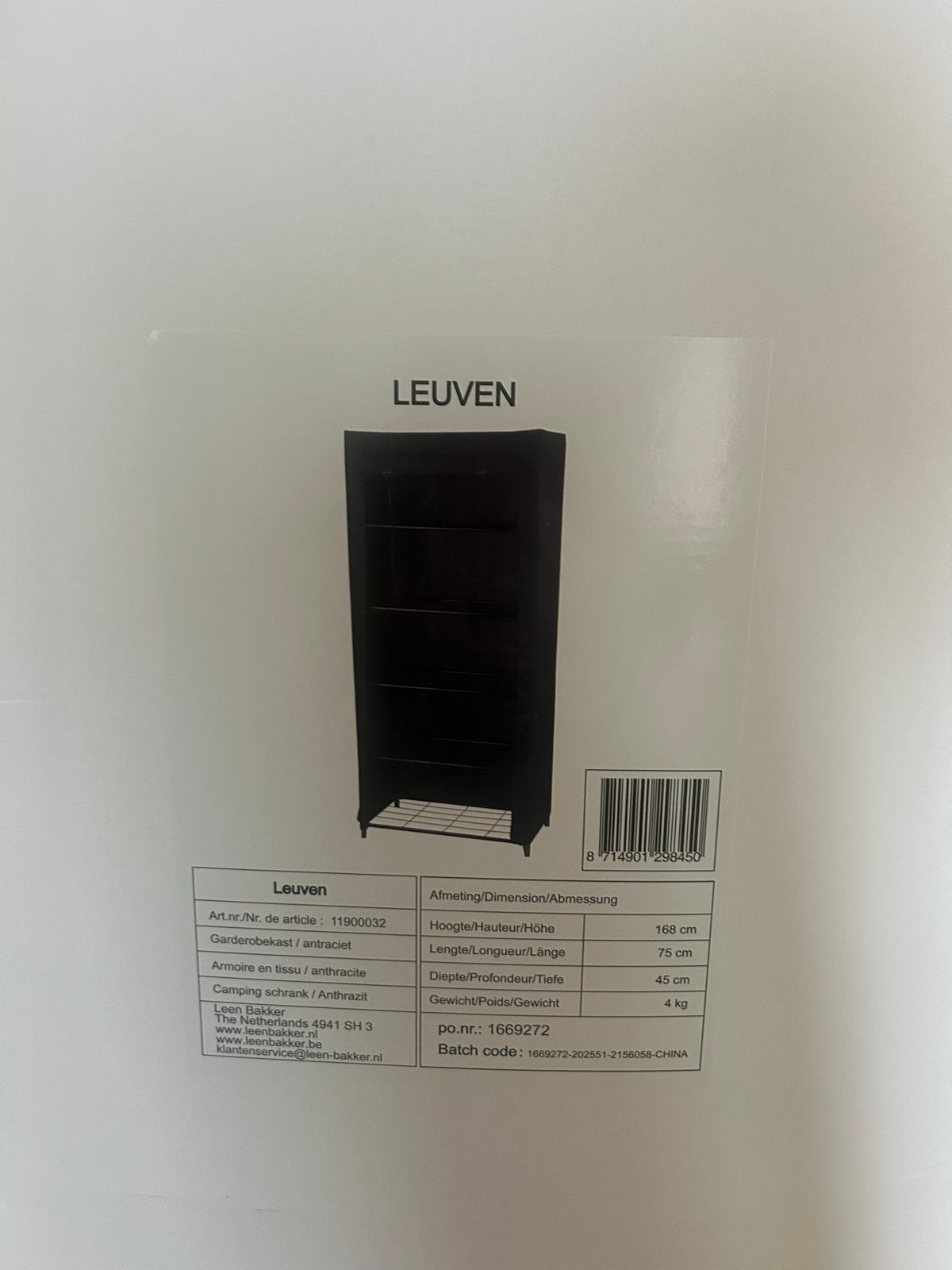 Nieuwe Leuven stoffen kledingkast - Antraciet, Huis en Inrichting, Kasten | Kledingkasten, Ophalen, Nieuw, 50 tot 100 cm, 150 tot 200 cm