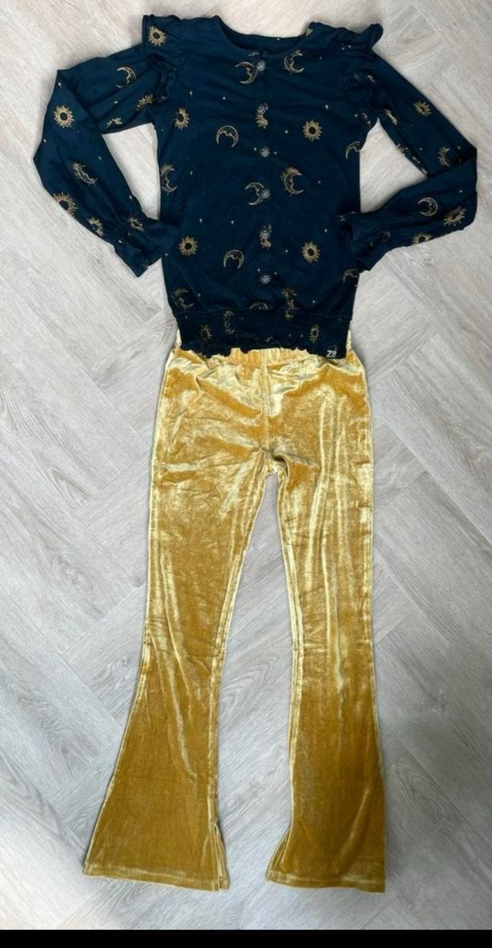Z8 Leuke set: mooi truitje met gouden broek maat 140, Verzenden, Zo goed als nieuw, Meisje, Setje