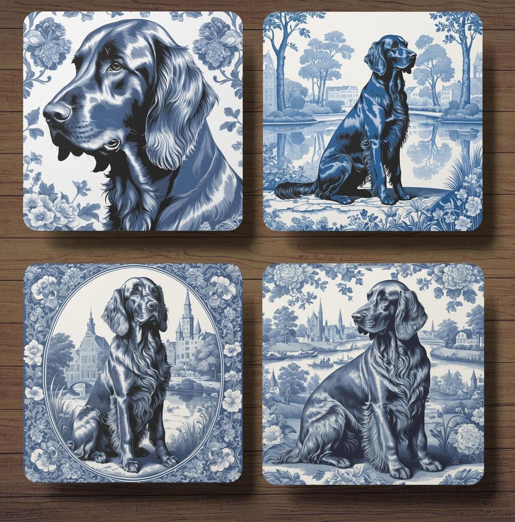 Ierse Setter Delfts Blauw onderzetters met houder, Ophalen of Verzenden, Nieuw, Glas of Kopje