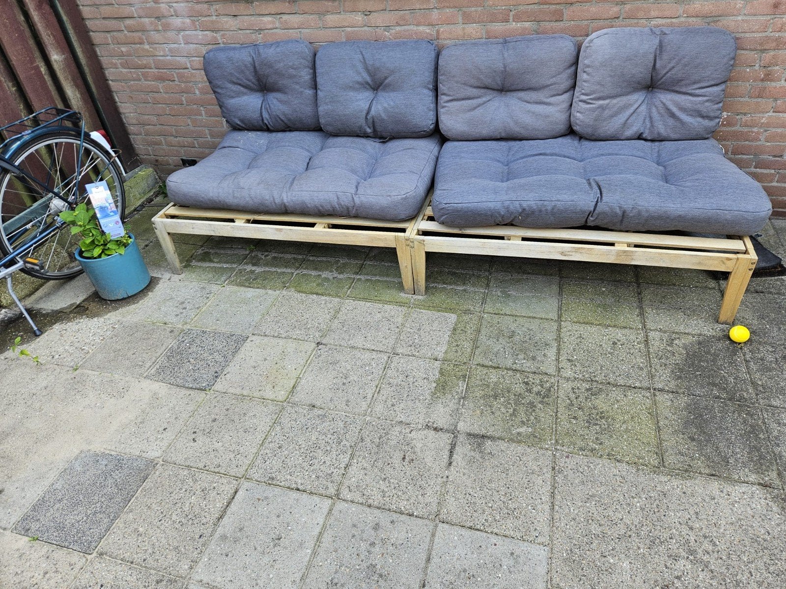 Pallet banken inclusief kussens, Tuin en Terras, Tuinbanken, Ophalen, Gebruikt, Hout