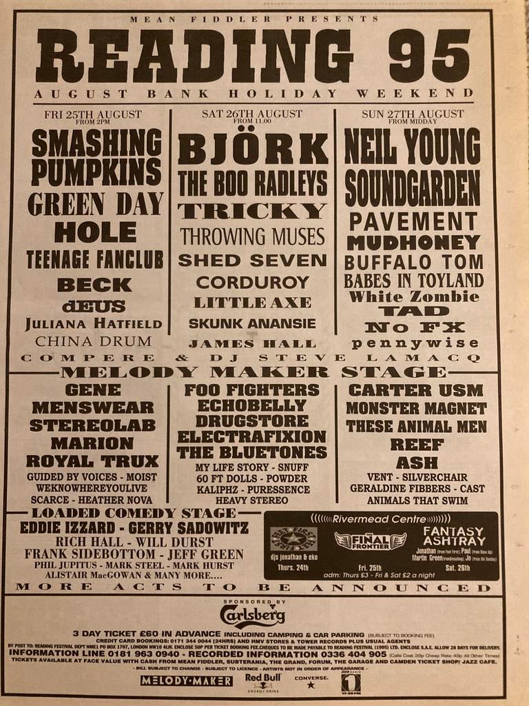 READING FESTIVAL 1995 A3 advertentie Neil Young GREEN DAY, Cd's en Dvd's, Ophalen of Verzenden