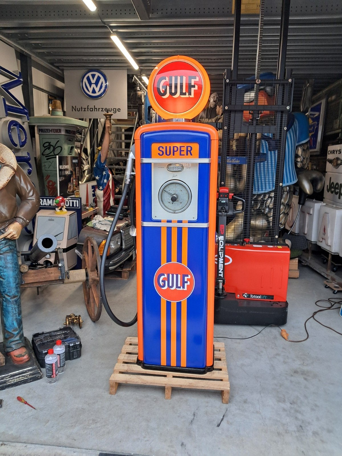 Oude Schwelm benzinepomp jaren 40e Gulf Globe verlichting, Ophalen, Eu, Gebruikt, Eu