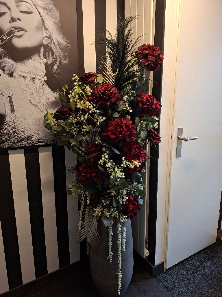 Mooi groot zijden bloemstuk in grote pot 180cm bij 65cm, Binnen, Gebruikt, Handgemaakt, Zijde