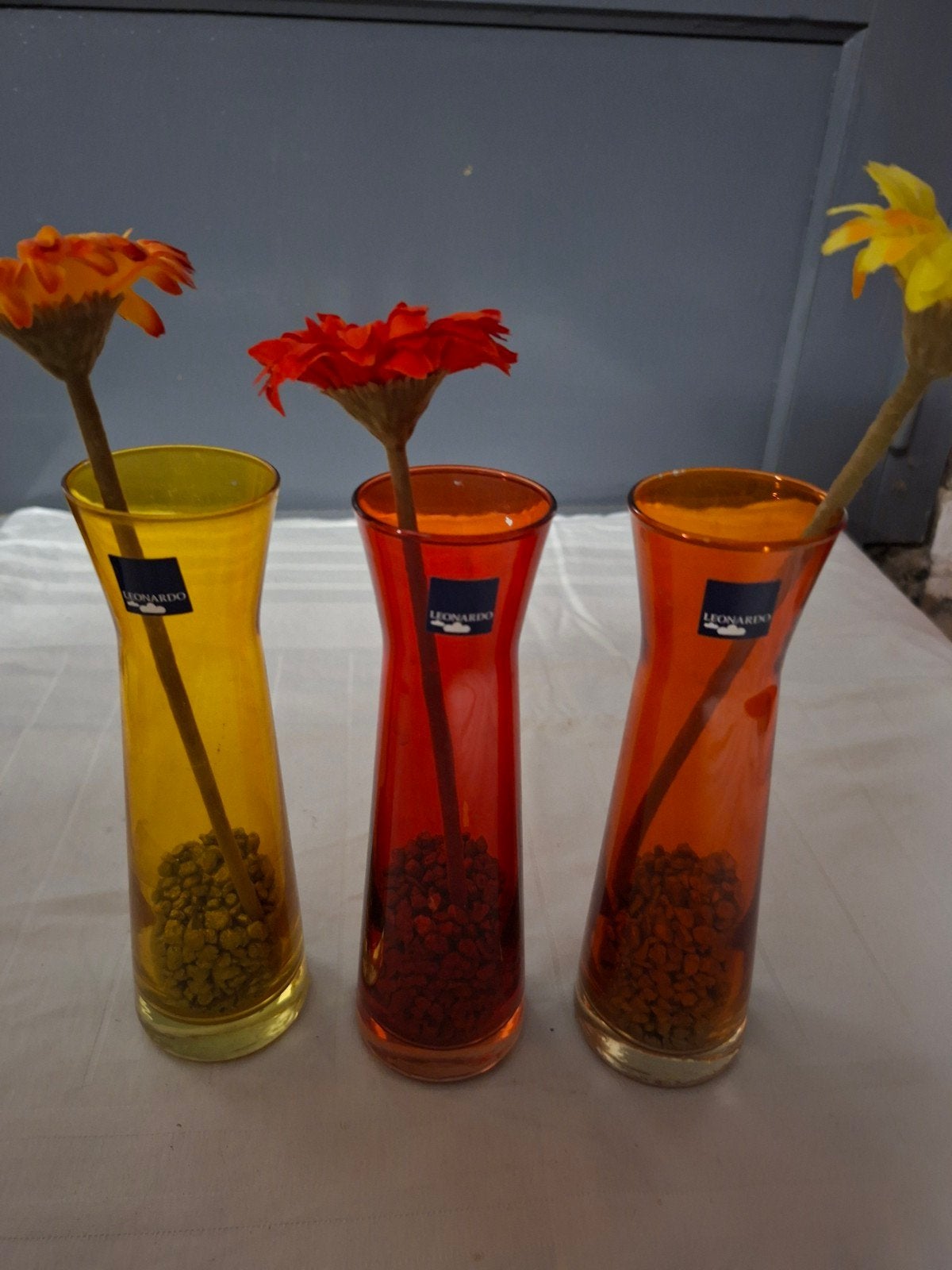 Set van 3 Leonardo glazen vazen met kunstbloemen, Meerkleurig, Inclusief decoratie, Ophalen of Verzenden, Glas