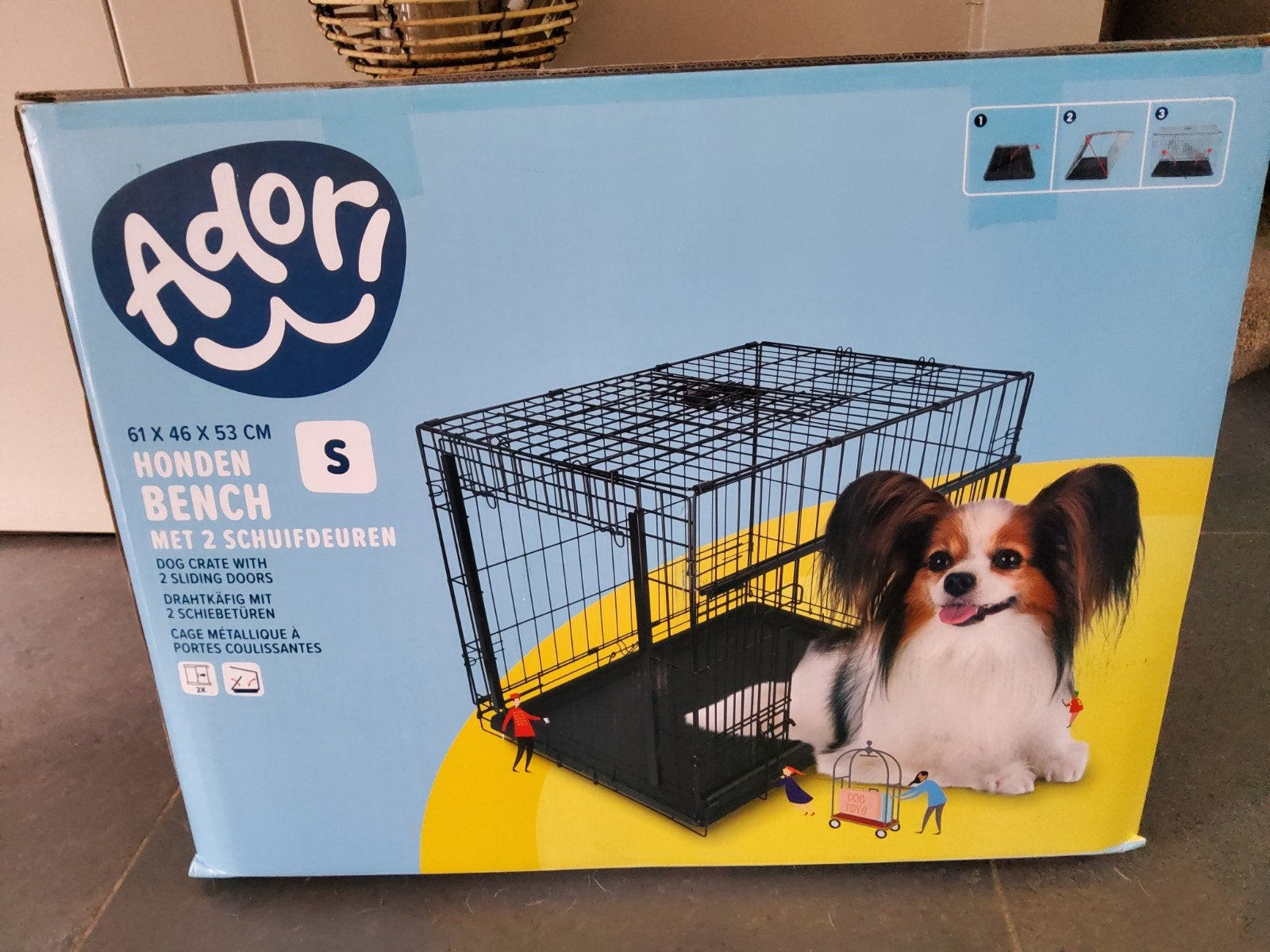 Adori hondenbench met 2 schuifdeuren 61x46x53cm, Dieren en Toebehoren, Ophalen, Zo goed als nieuw, Minder dan 75 cm, Minder dan 65 cm