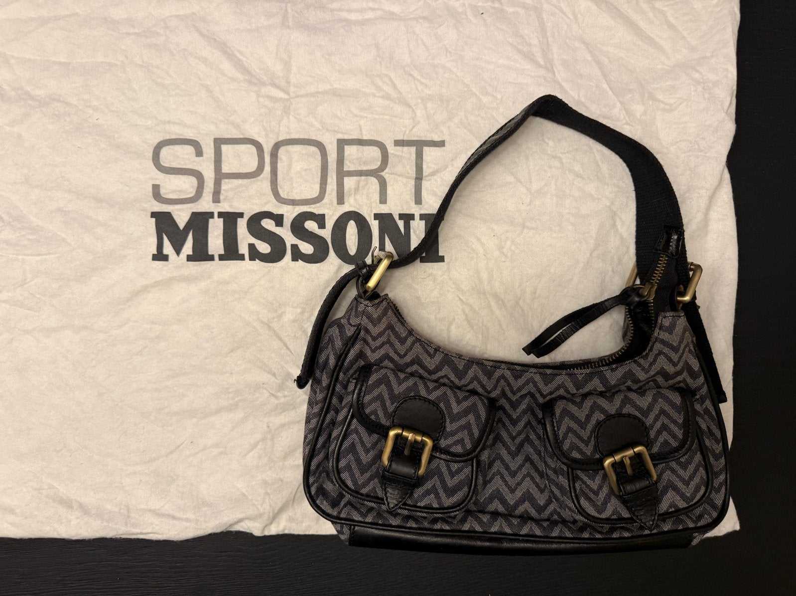 Missoni Sport Tas Leer en Stof, Ophalen of Verzenden, Gebruikt, Zwart, Handtas