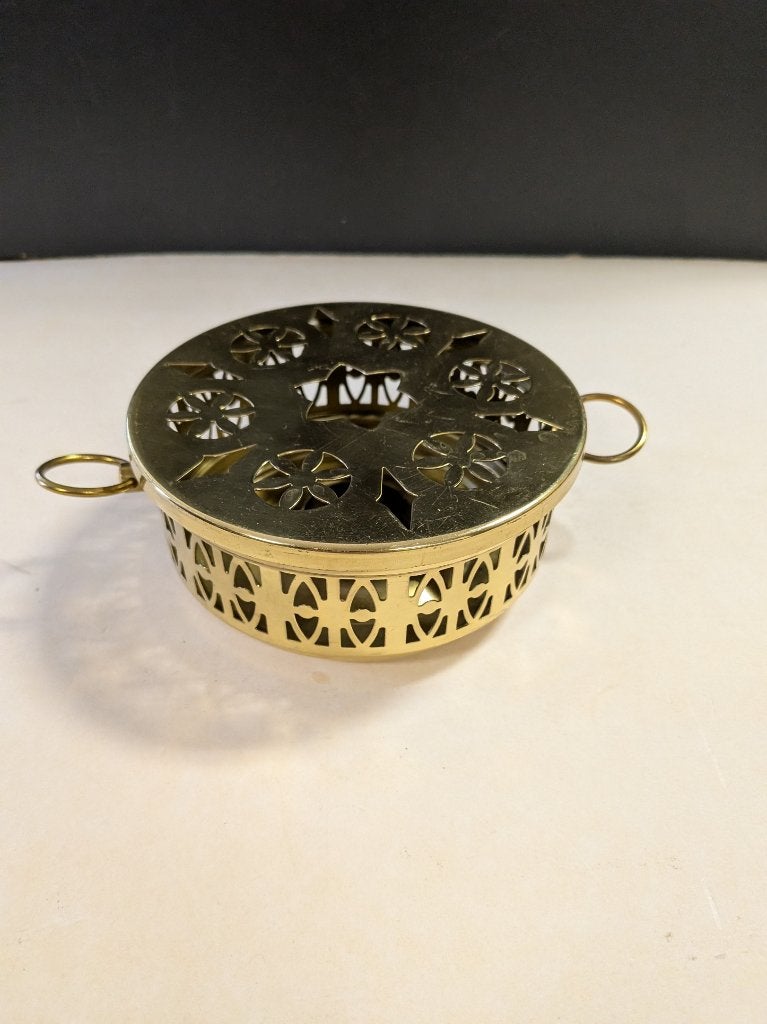 vintage koperkleurig rechaud theelichthouder rond, Ophalen of Verzenden