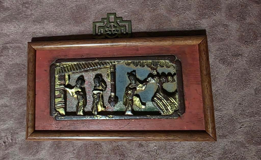 Antiek Chinees houten paneel, later ingelijst, Ophalen of Verzenden